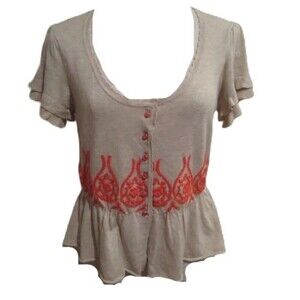 Moth Anthropologie Peplum Short Sleeve Fanning Flame Sweater Size Medium